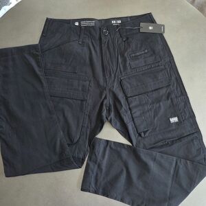 G-Star Raw Mens Black 3D Regular Tapered Cuffed Cargo Pants Size 33/32 NWT $190